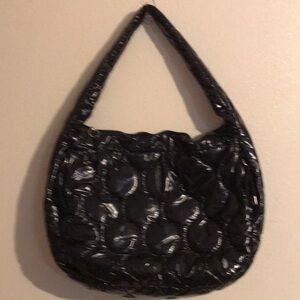 Free People Shiny Black Quilted Hobo Shoulder Bag